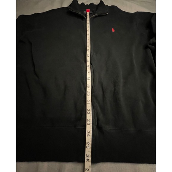 Polo Ralph Lauren Mens XXL Black Ribbed Full Zip Cotton Sweater Red Pony Logo - Picture 4 of 9